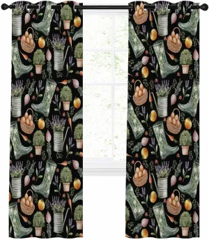 Plant Boots Blackout Curtains 45 Inch Length,Bedroom Kitchen Living Room Darkening Grommet Curtains & Drapes,Green Botanical Summer Lavender Black Country Thermal Insulated Small Drapery 84Wx45L
