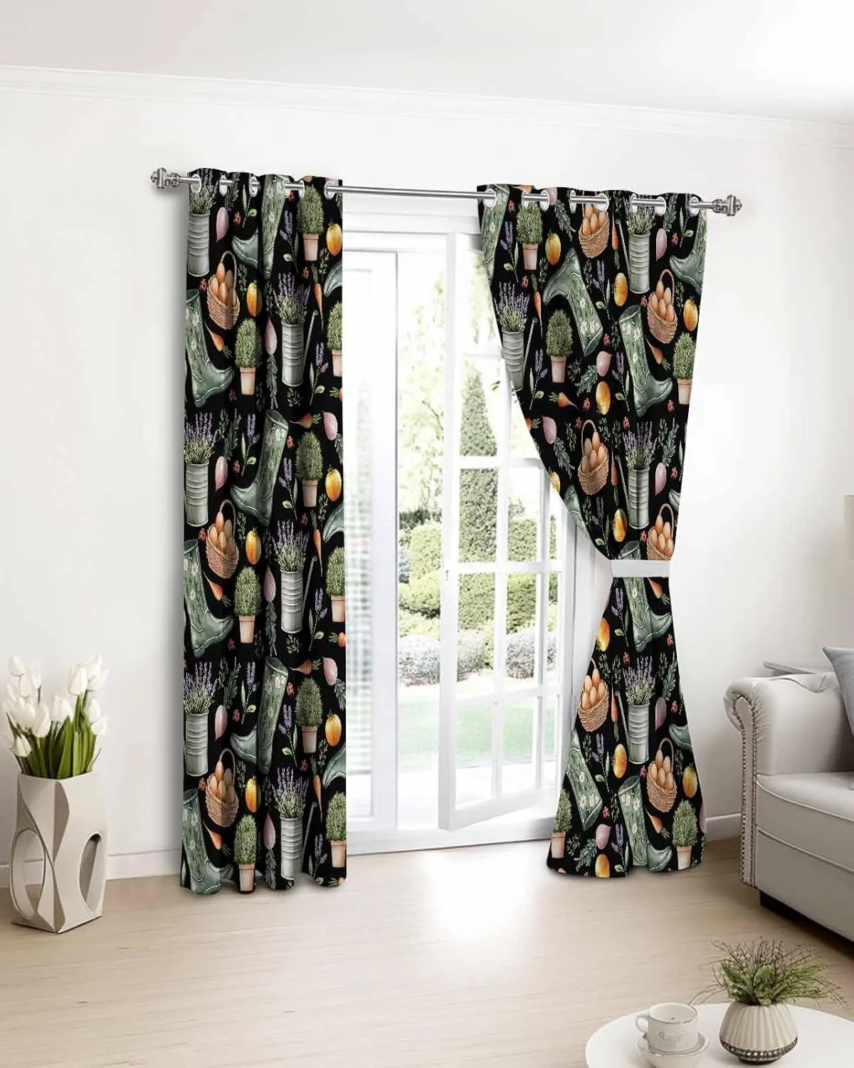 Plant Boots Blackout Curtains 45 Inch Length,Bedroom Kitchen Living Room Darkening Grommet Curtains & Drapes,Green Botanical Summer Lavender Black Country Thermal Insulated Small Drapery 84Wx45L