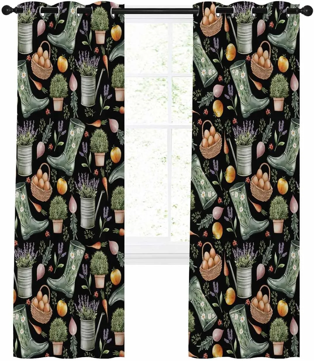 Plant Boots Blackout Curtains 45 Inch Length,Bedroom Kitchen Living Room Darkening Grommet Curtains & Drapes,Green Botanical Summer Lavender Black Country Thermal Insulated Small Drapery 84Wx45L