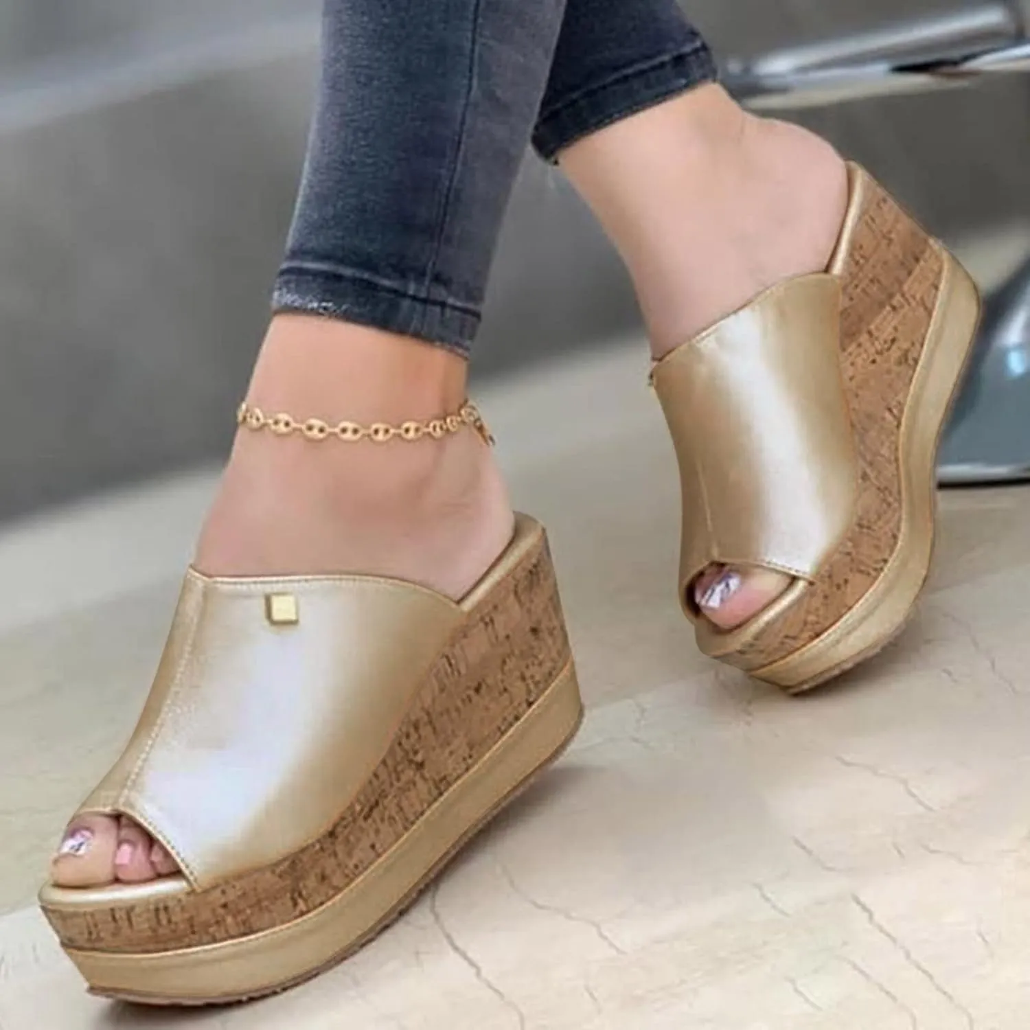 Platform Sandals Women Slip On Espadrille Wedges with Cork Sole and Adjustable Ankle Strap for Summer Casual Looks Orthopedic Sandal Beach Dressy Flip Flops for Wide Toe 2025 Spring