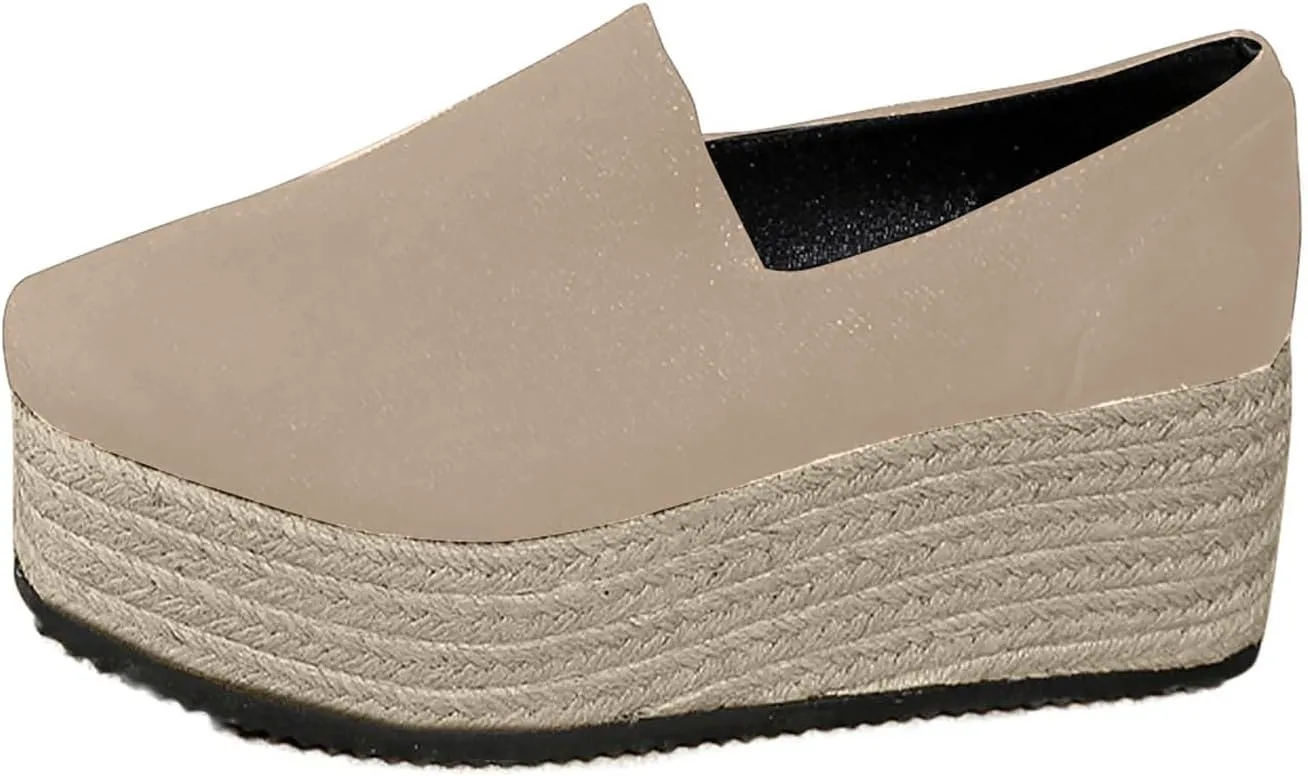 Platform Slip on Shoes for Women Fashion Linen Wide Low Top Shoe Casual Sneakers Workout Party Dressy Sneaker