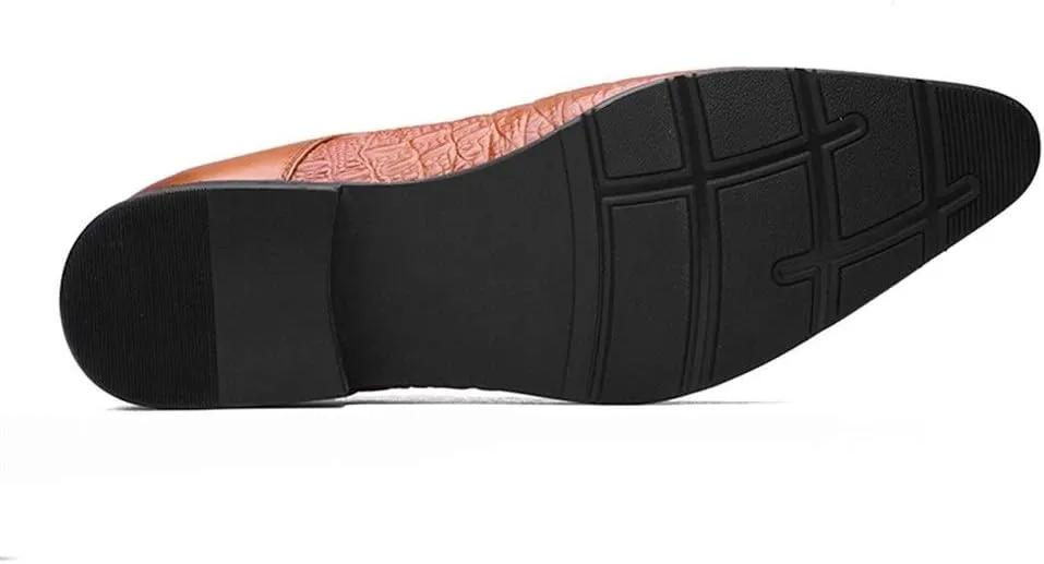 Pointed Toe Oxford for Men Shoes Lace Up StyleGenuine Leather Carving Retro Solid Colors Low Top Flats Block Heel