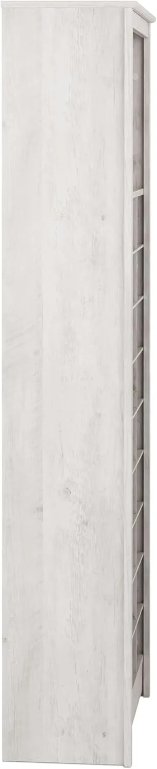 Prepac Rustic Ridge 72.5" Tall Entryway Shoe Cabinet, Wood Storage Cabinet with 27 Shoe Cubbies and 16" Tall Open Shelf for Boots or Bags, Storage Cubby for Hallway Organization, Washed White