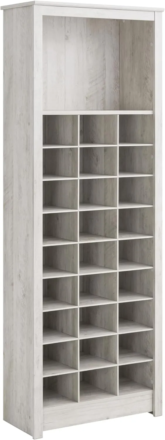 Prepac Rustic Ridge 72.5" Tall Entryway Shoe Cabinet, Wood Storage Cabinet with 27 Shoe Cubbies and 16" Tall Open Shelf for Boots or Bags, Storage Cubby for Hallway Organization, Washed White