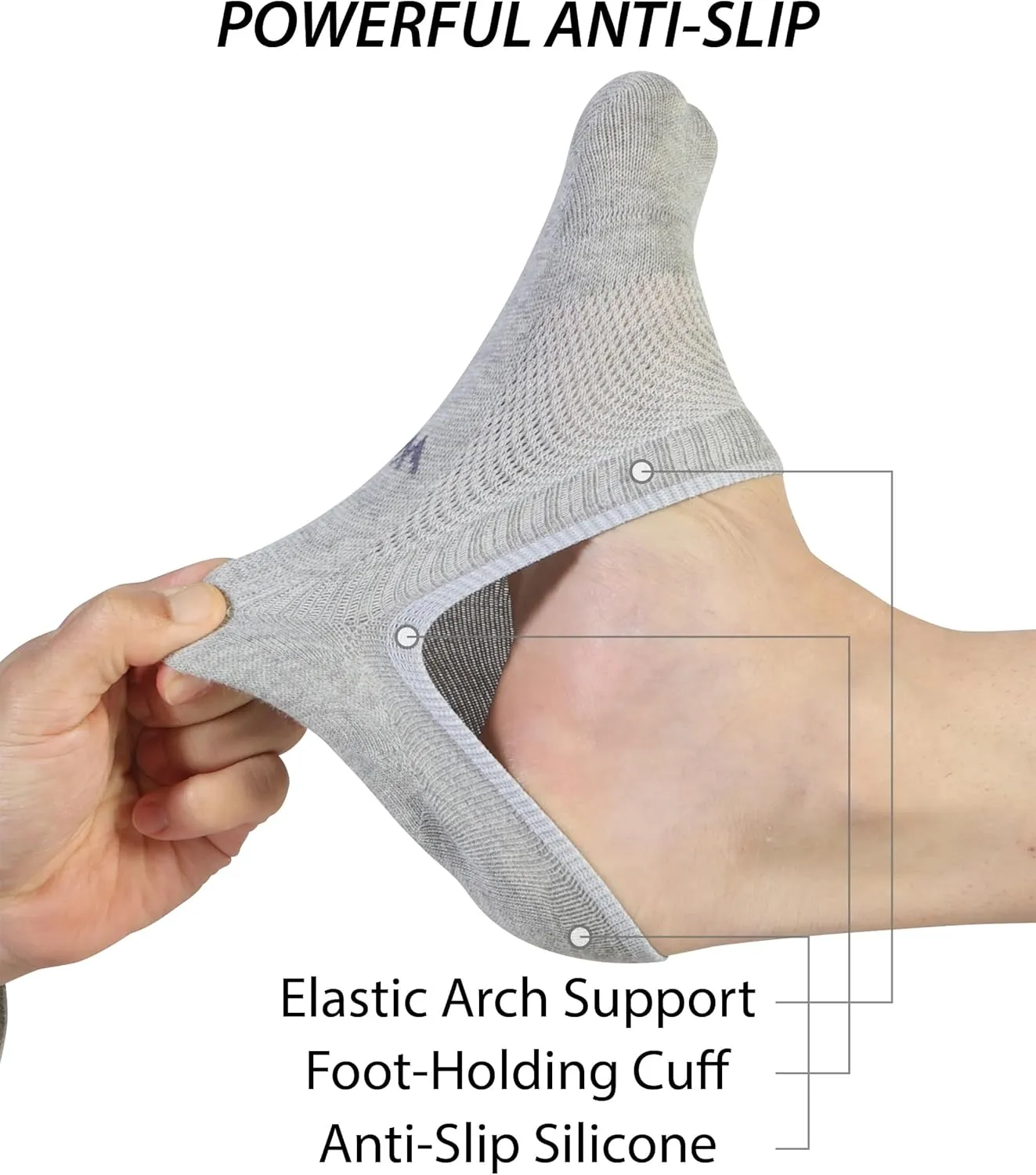 Pro Mountain Thin No Show Socks Seamless Wide Toe Box 6 Pack Liner Unisex Size S to X-Large Cotton Footies