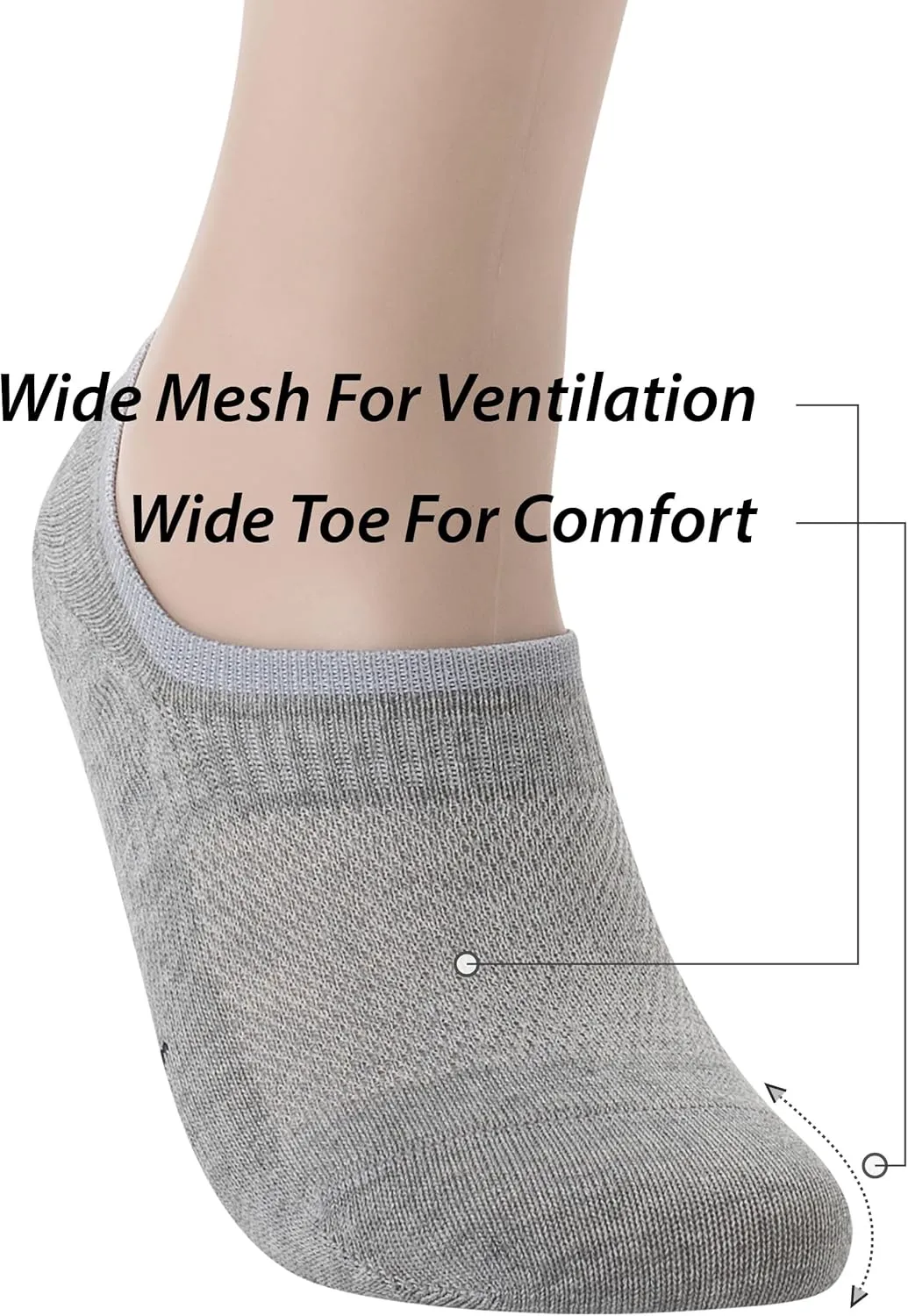 Pro Mountain Thin No Show Socks Seamless Wide Toe Box 6 Pack Liner Unisex Size S to X-Large Cotton Footies