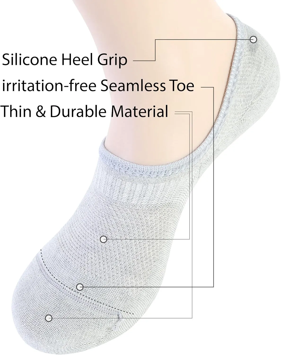 Pro Mountain Thin No Show Socks Seamless Wide Toe Box 6 Pack Liner Unisex Size S to X-Large Cotton Footies