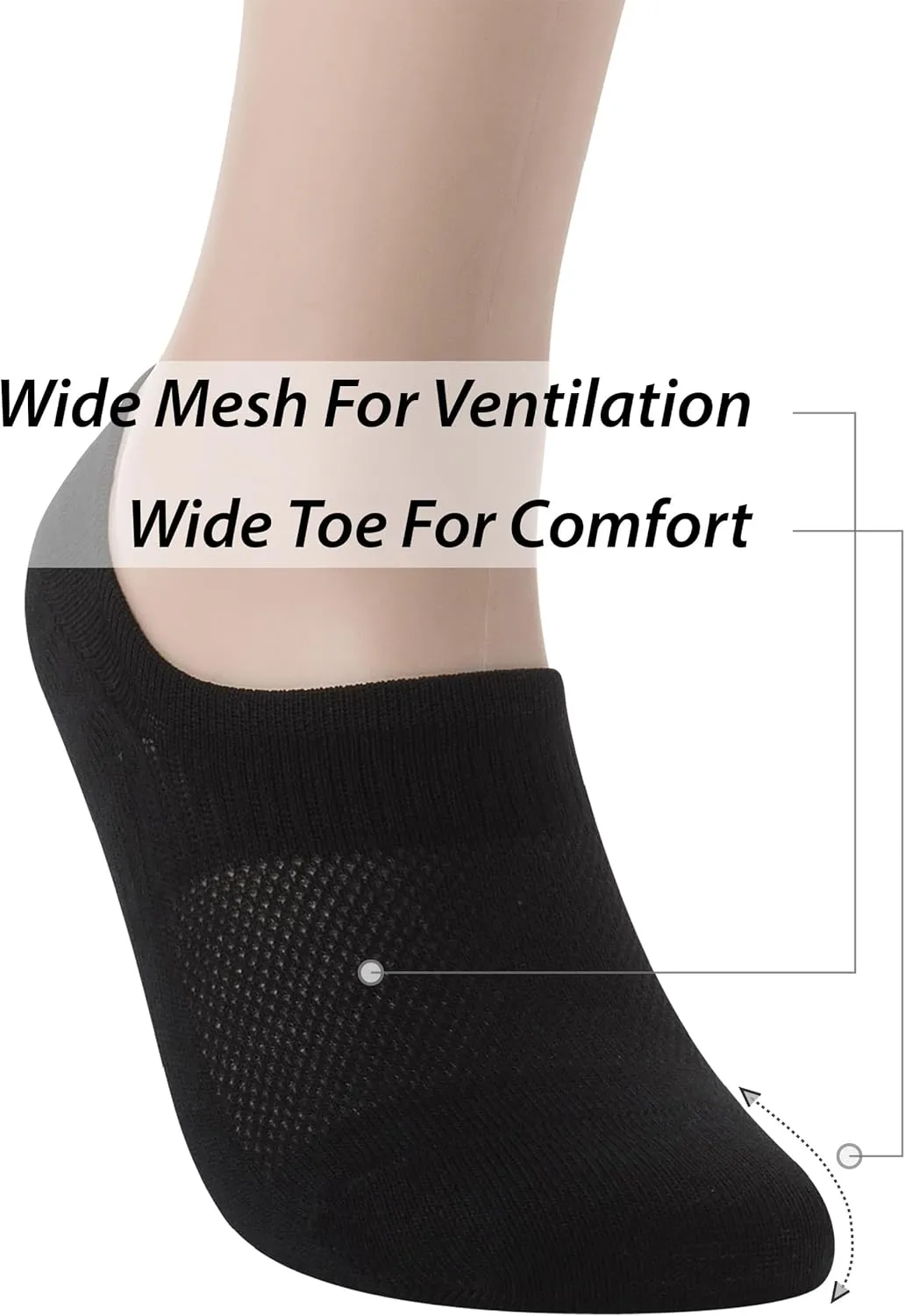 Pro Mountain Thin No Show Socks Seamless Wide Toe Box 6 Pack Liner Unisex Size S to X-Large Cotton Footies