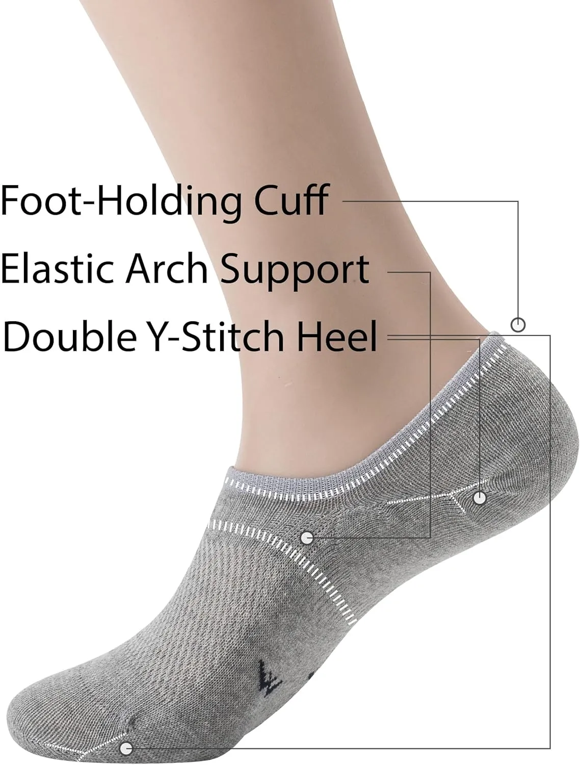 Pro Mountain Thin No Show Socks Seamless Wide Toe Box 6 Pack Liner Unisex Size S to X-Large Cotton Footies