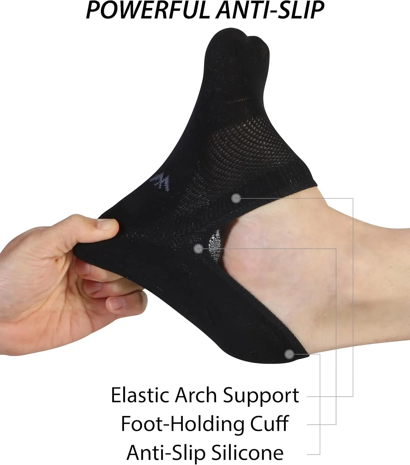 Pro Mountain Thin No Show Socks Seamless Wide Toe Box 6 Pack Liner Unisex Size S to X-Large Cotton Footies