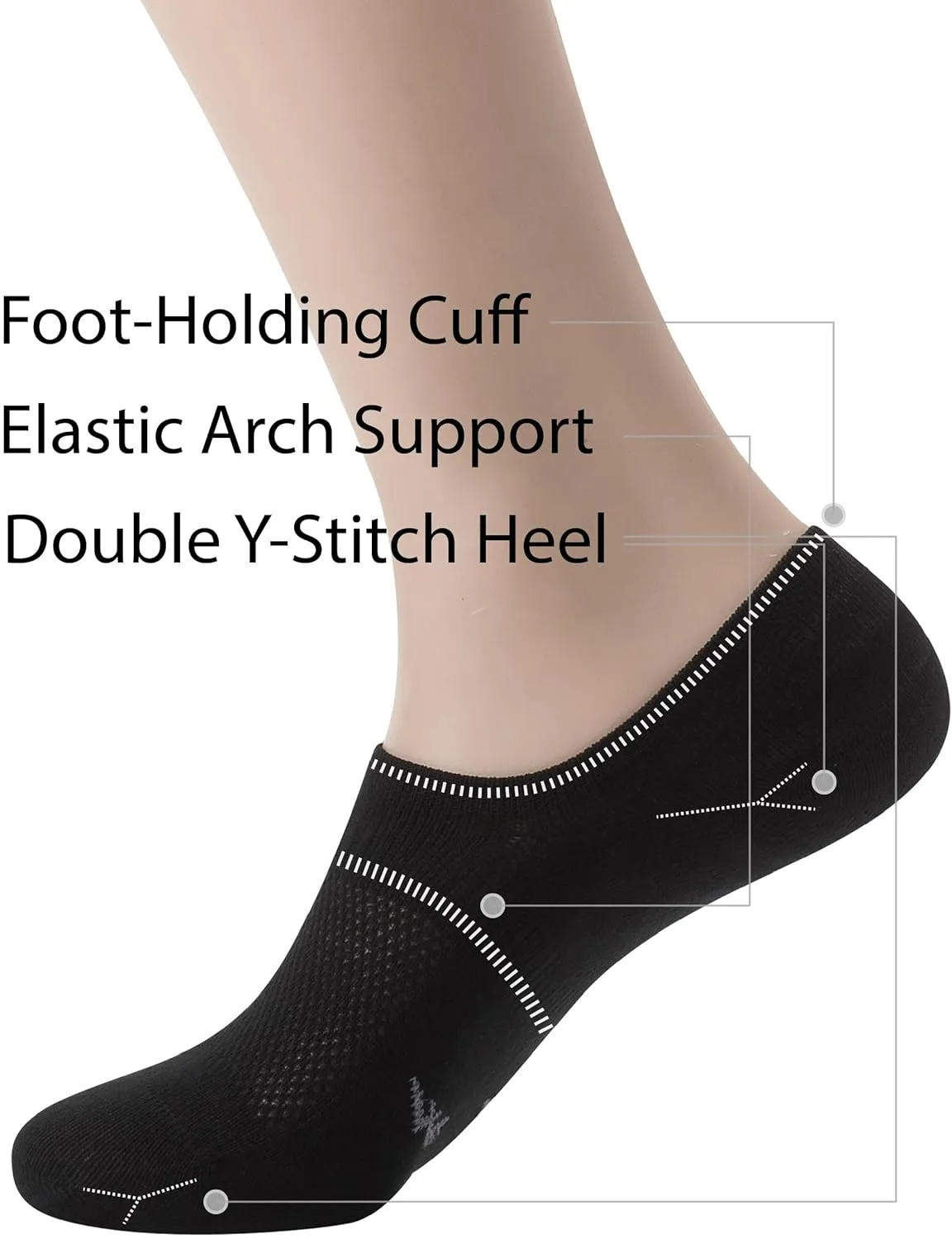 Pro Mountain Thin No Show Socks Seamless Wide Toe Box 6 Pack Liner Unisex Size S to X-Large Cotton Footies