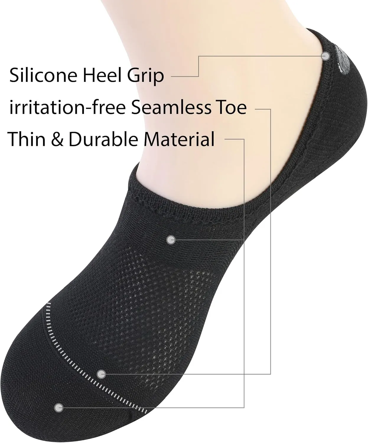 Pro Mountain Thin No Show Socks Seamless Wide Toe Box 6 Pack Liner Unisex Size S to X-Large Cotton Footies
