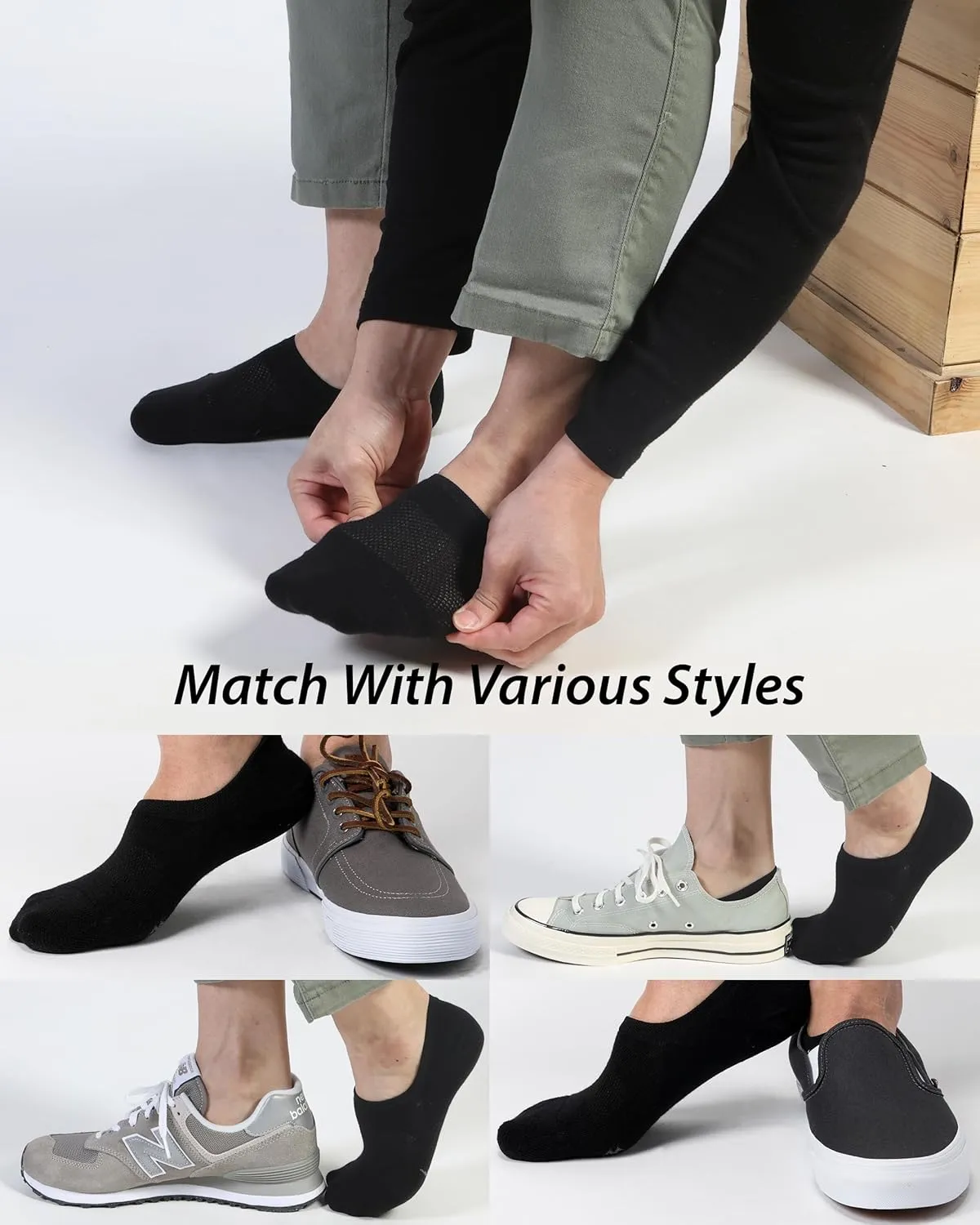 Pro Mountain Thin No Show Socks Seamless Wide Toe Box 6 Pack Liner Unisex Size S to X-Large Cotton Footies