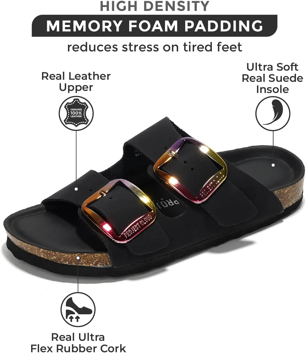 Project Cloud Genuine Leather Flat Sandals Comfortable Beach Essentials Womens Sandals Memory Foam Vacation Essentials Slides for Women Footwear (Santorini)