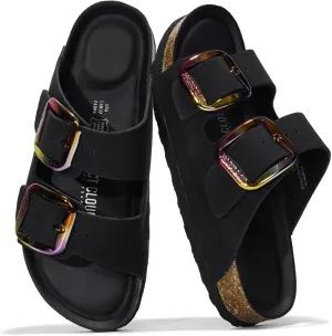 Project Cloud Genuine Leather Flat Sandals Comfortable Beach Essentials Womens Sandals Memory Foam Vacation Essentials Slides for Women Footwear (Santorini)