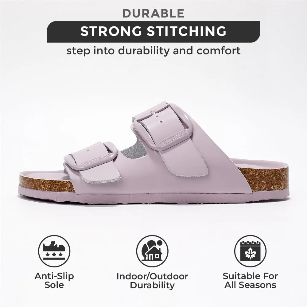 Project Cloud Genuine Leather Flat Sandals Comfortable Beach Essentials Womens Sandals Memory Foam Vacation Essentials Slides for Women Footwear (Santorini)