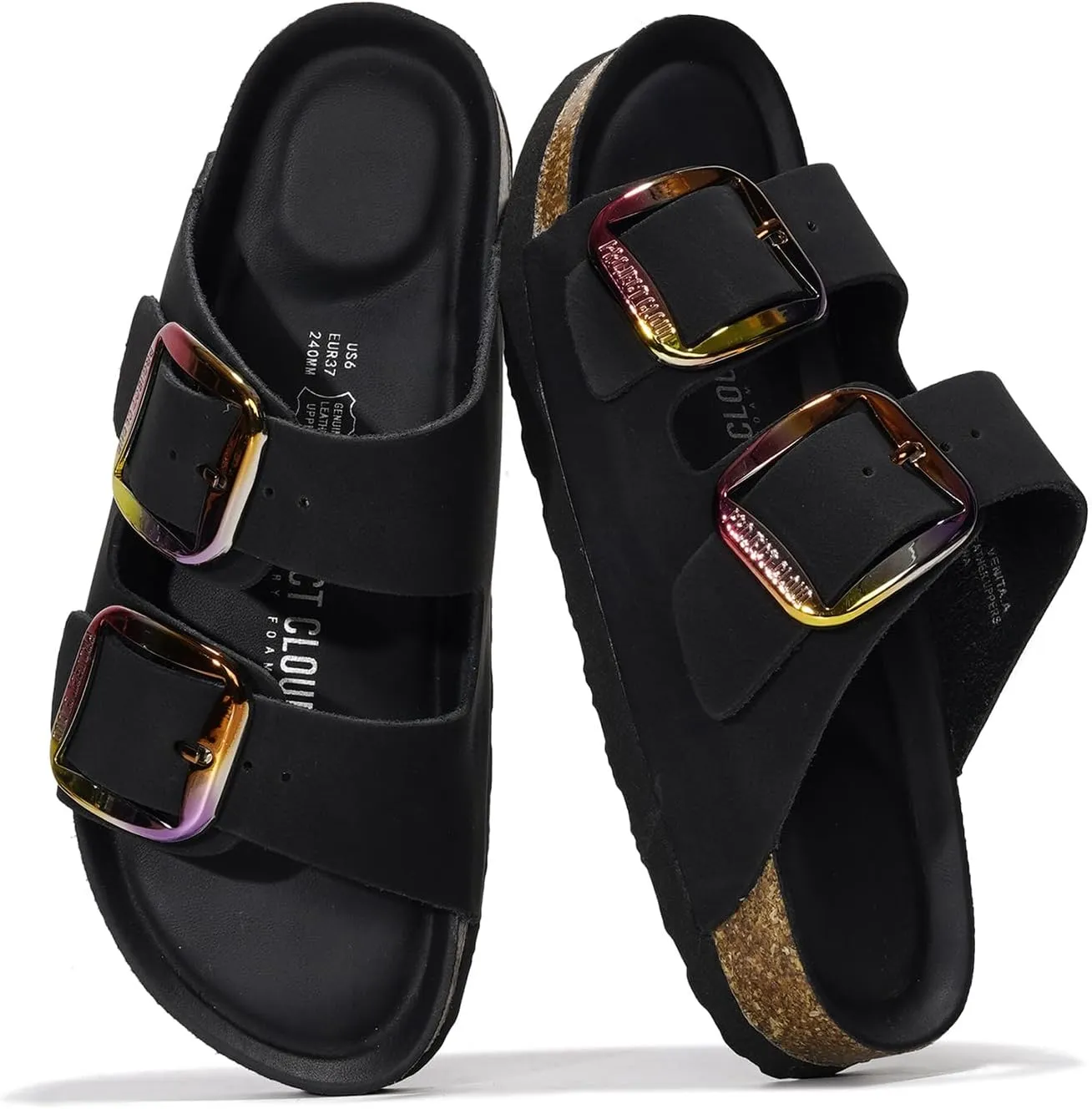 Project Cloud Genuine Leather Flat Sandals Comfortable Beach Essentials Womens Sandals Memory Foam Vacation Essentials Slides for Women Footwear (Santorini)