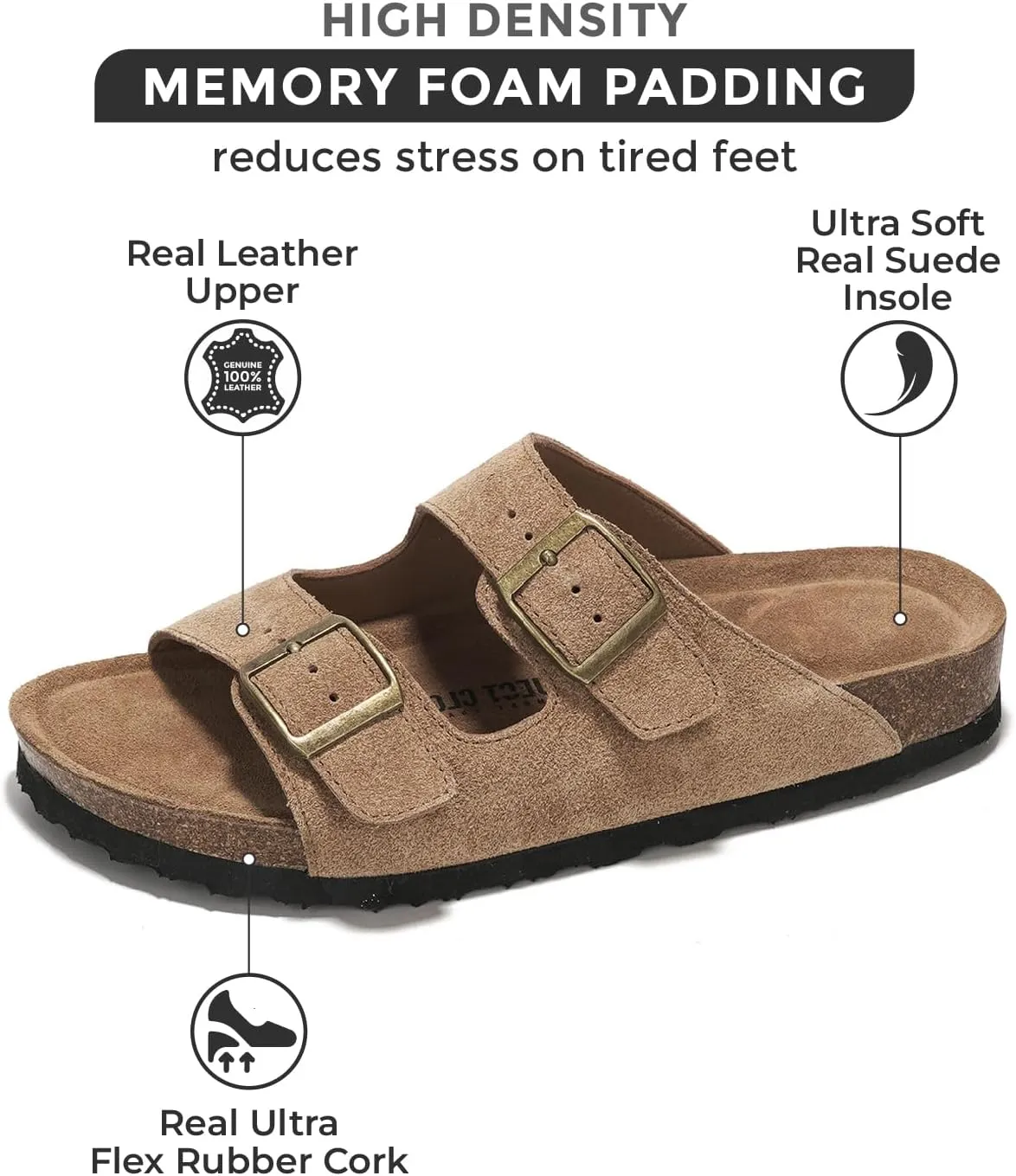 Project Cloud Genuine Leather Flat Sandals Women 2025 Beach Essentials Womens Sandals Memory Foam Vacation Essentials Slides for Women Footwear (Venita)