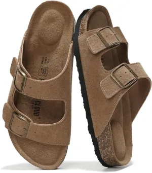 Project Cloud Genuine Leather Flat Sandals Women 2025 Beach Essentials Womens Sandals Memory Foam Vacation Essentials Slides for Women Footwear (Venita)