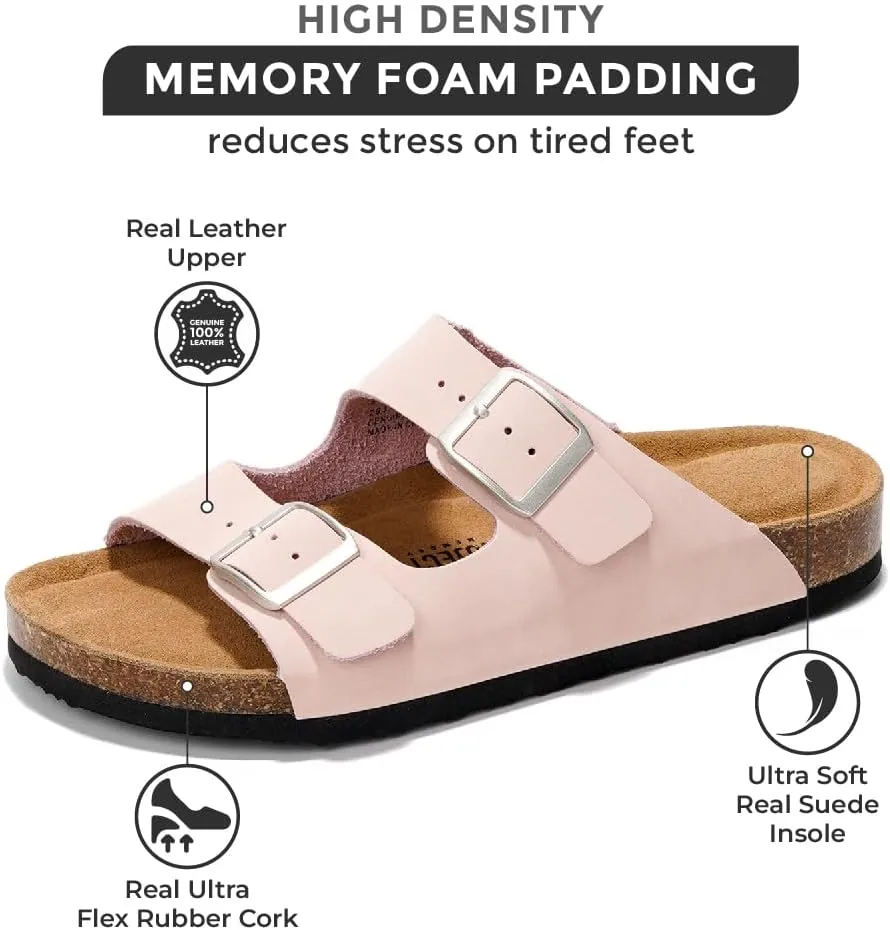 Project Cloud Genuine Leather Flat Sandals Women Beach Essentials Womens Sandals Memory Foam Vacation Essentials Slides for Women Footwear (Venita)