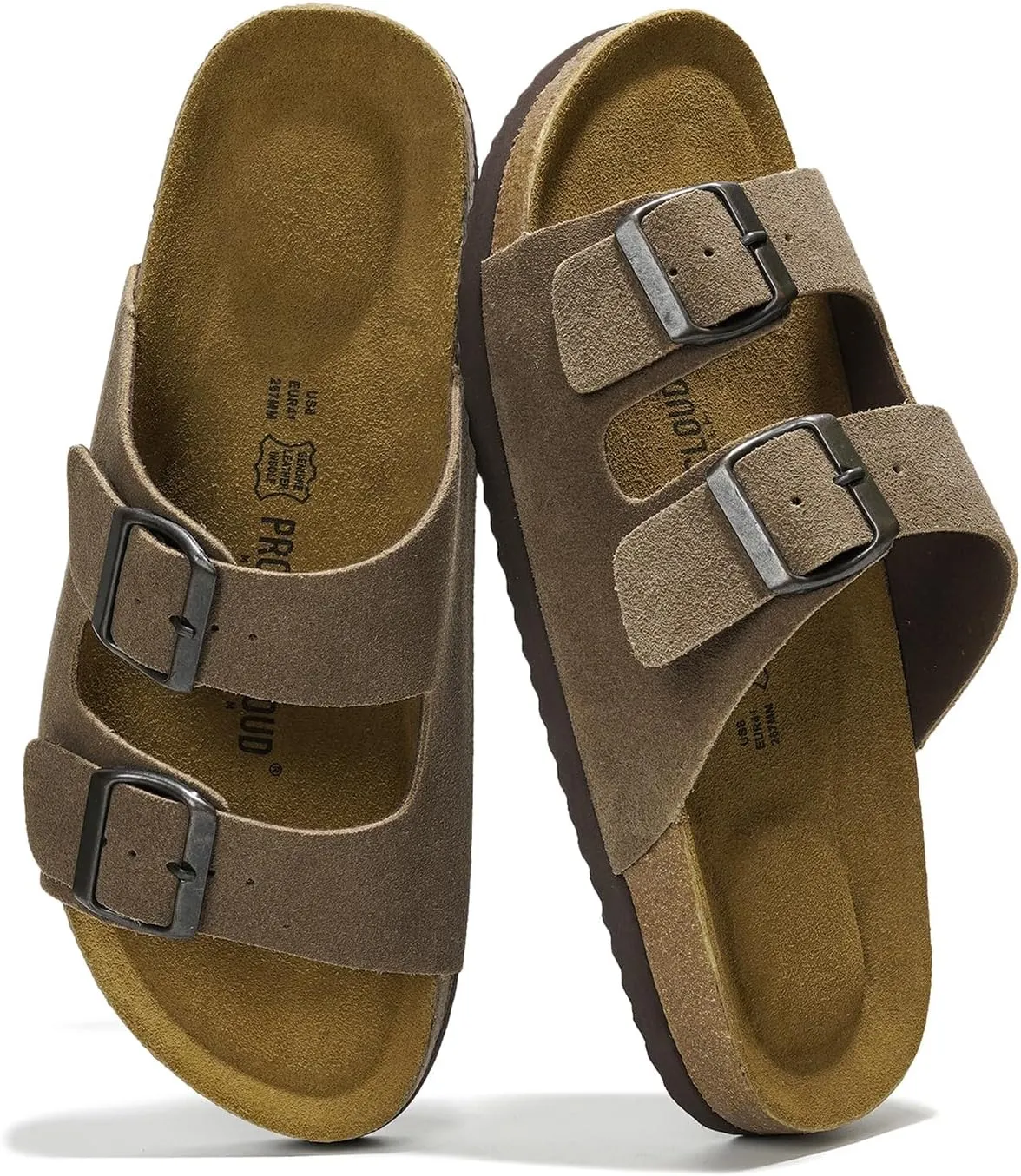 Project Cloud Genuine Leather Mens Sandals with Memory Foam Natural Cork Footbed Slides for Men Footwear - Non-Slip Double-Strap Buckle Summer Sandals (Arizona)