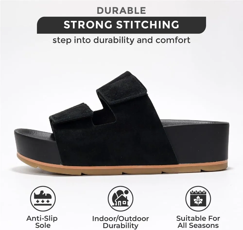 Project Cloud Genuine Leather Platform Sandals Women Footwear - Beach Summer Wedges with Comfortable Memory Foam Insole - Non Slip & Lightweight Wedge Sandals for Women 2025 (Pismo)