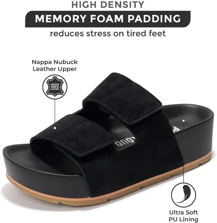 Project Cloud Genuine Leather Platform Sandals Women Footwear - Beach Summer Wedges with Comfortable Memory Foam Insole - Non Slip & Lightweight Wedge Sandals for Women 2025 (Pismo)