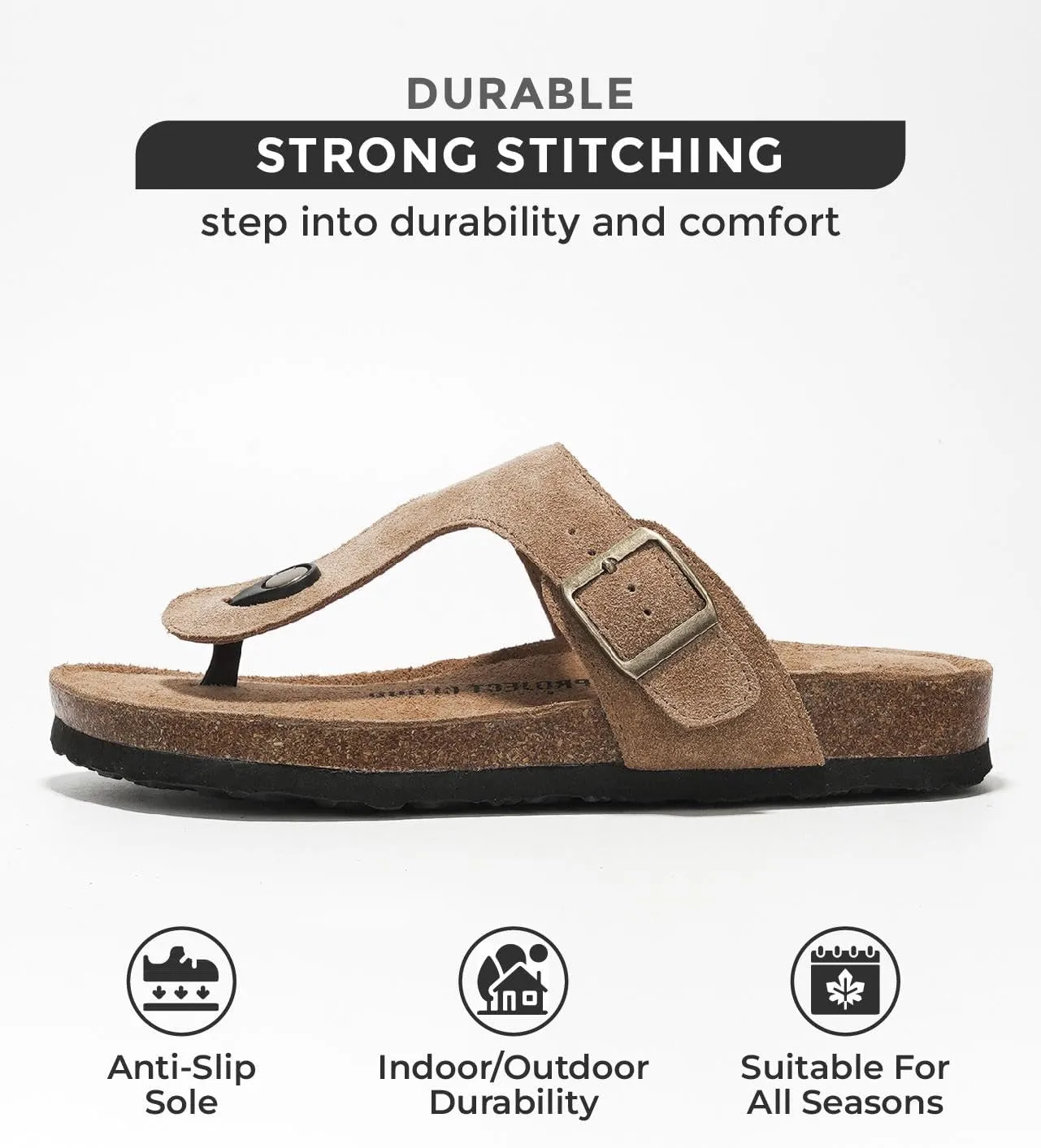 Project Cloud Genuine Leather Thong Sandals Women Water-Resistant Beach Essentials Womens Sandals - Flip Flops for Women Footwear Memory Foam Insole Womens Slides (Britani)