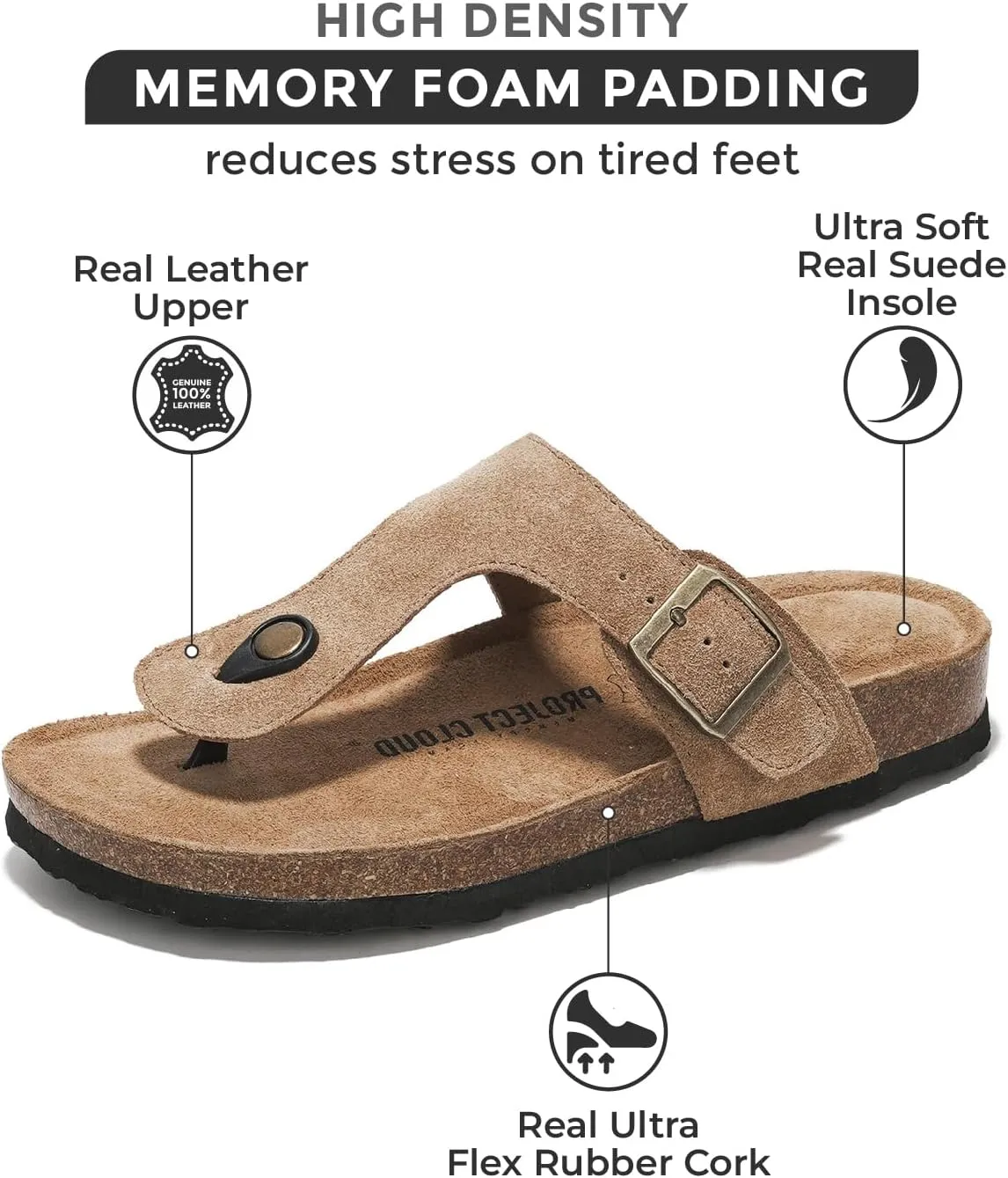 Project Cloud Genuine Leather Thong Sandals Women Water-Resistant Beach Essentials Womens Sandals - Flip Flops for Women Footwear Memory Foam Insole Womens Slides (Britani)