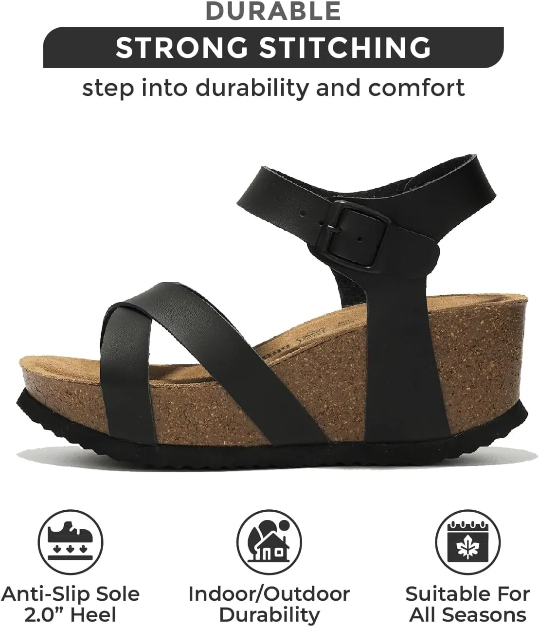 Project Cloud Genuine Leather Wedge Sandals for Women 2025 - Womens Sandals & Wedges with Memory Foam Insole & Cork Footbed - Platform Wedges Women Footwear (Cabana)