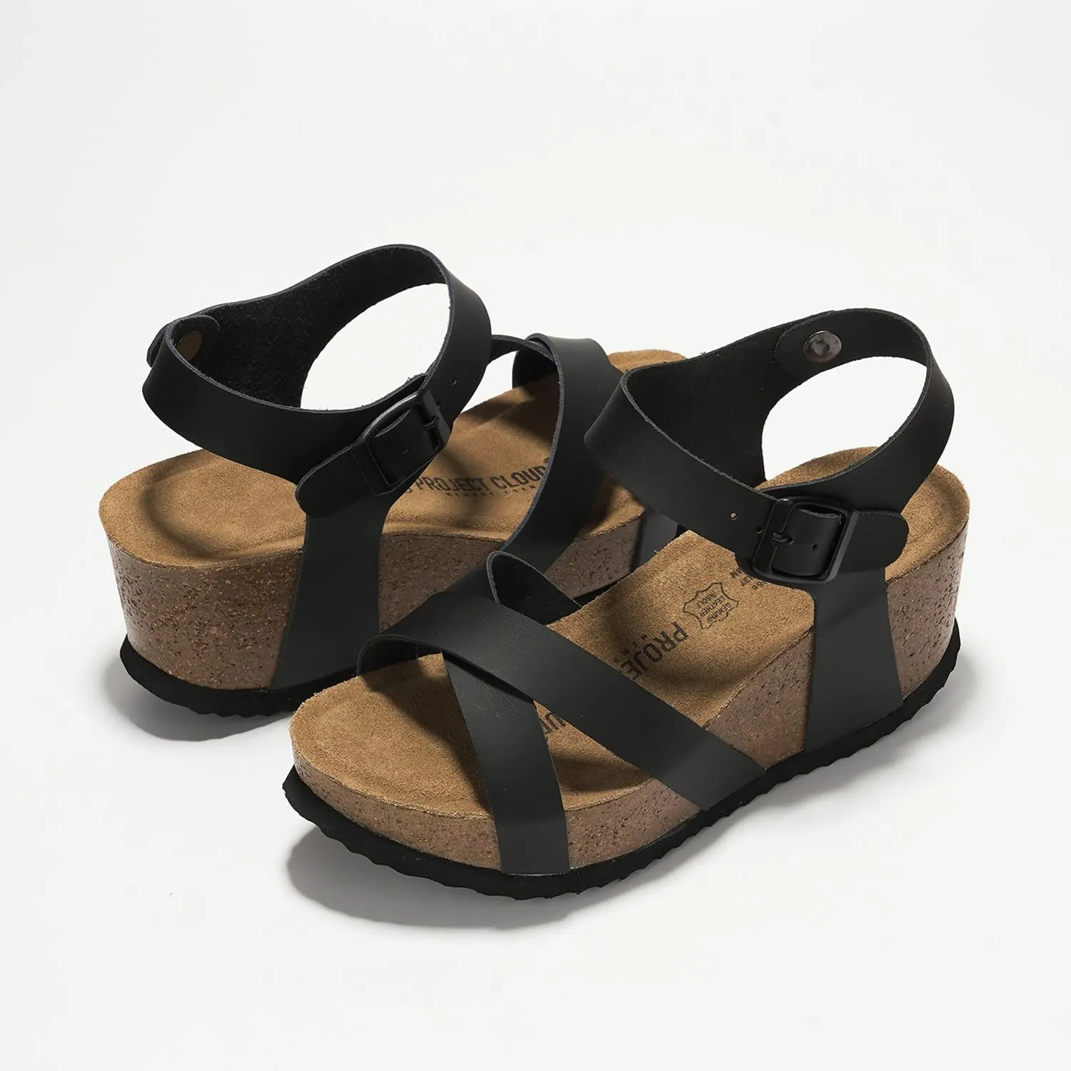 Project Cloud Genuine Leather Wedge Sandals for Women 2025 - Womens Sandals & Wedges with Memory Foam Insole & Cork Footbed - Platform Wedges Women Footwear (Cabana)