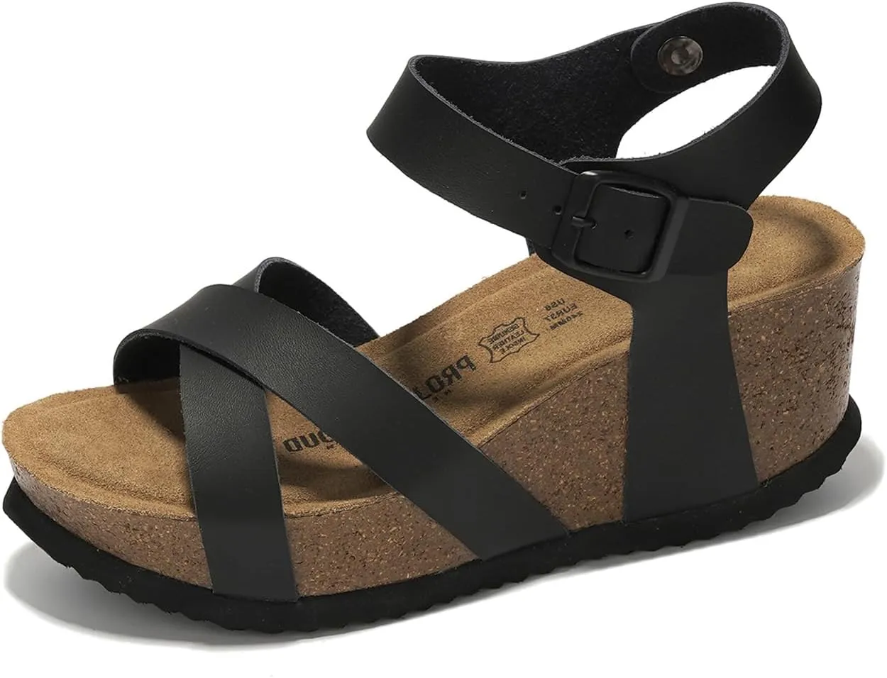 Project Cloud Genuine Leather Wedge Sandals for Women 2025 - Womens Sandals & Wedges with Memory Foam Insole & Cork Footbed - Platform Wedges Women Footwear (Cabana)
