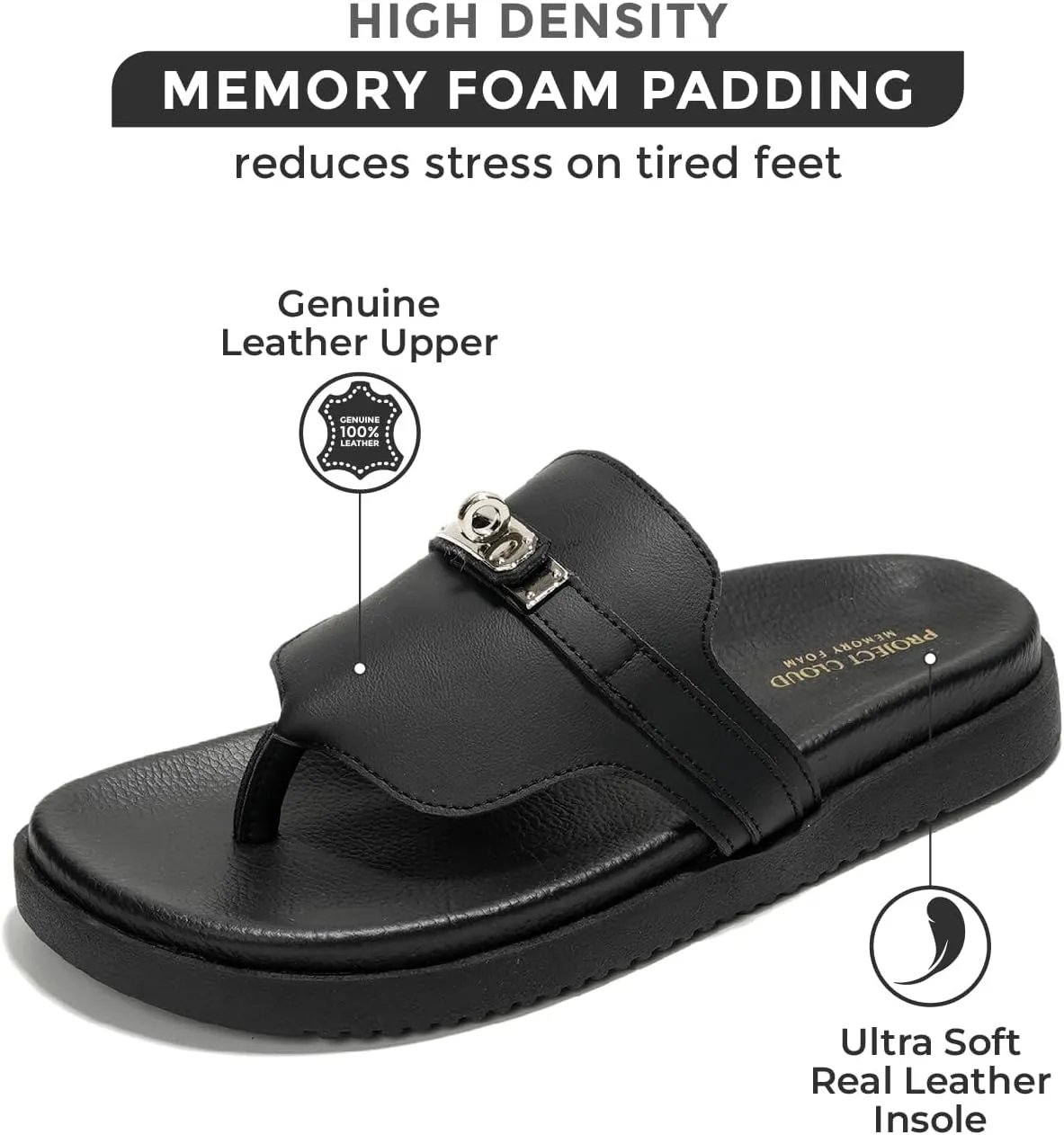 Project Cloud Genuine Leather Womens Sandals - Memory Foam Summer Sandals for Women 2025 - Slip on Slides for Women, Non Slip Womens Slides (Vita)