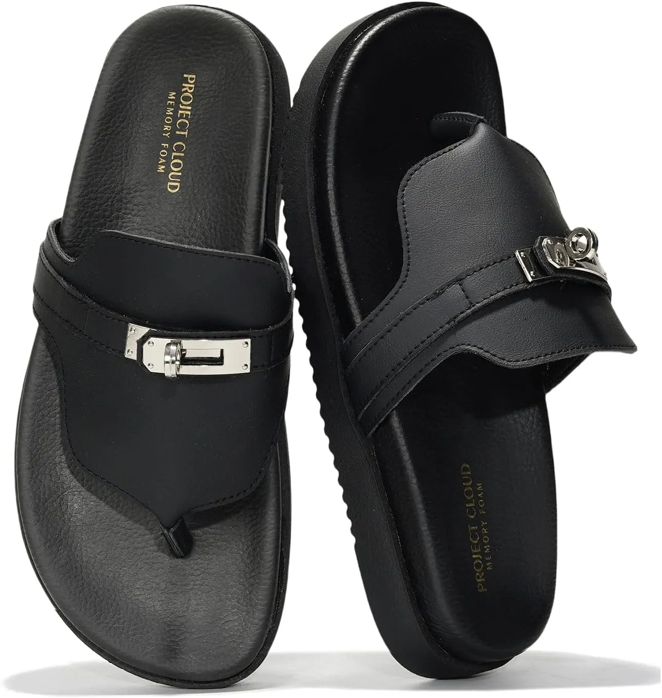 Project Cloud Genuine Leather Womens Sandals - Memory Foam Summer Sandals for Women 2025 - Slip on Slides for Women, Non Slip Womens Slides (Vita)