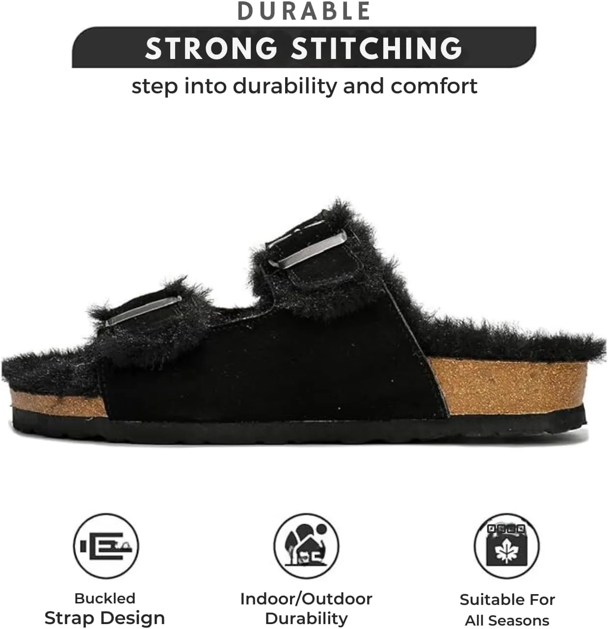Project Cloud Genuine Suede House Slippers for Women - Cozy Womens Sandals Shearling Fur Lining Slides - Adjustable Straps Sandals for Women 2025 (Dianea)