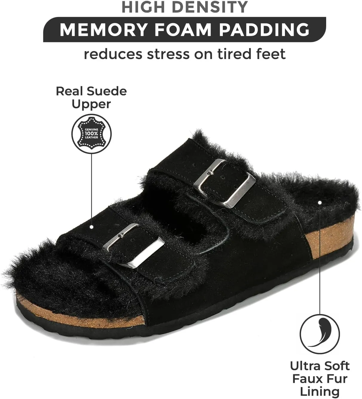 Project Cloud Genuine Suede House Slippers for Women - Cozy Womens Sandals Shearling Fur Lining Slides - Adjustable Straps Sandals for Women 2025 (Dianea)