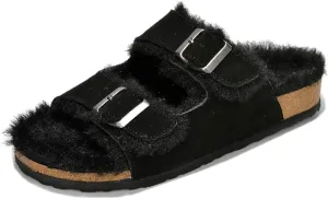 Project Cloud Genuine Suede House Slippers for Women - Cozy Womens Sandals Shearling Fur Lining Slides - Adjustable Straps Sandals for Women 2025 (Dianea)
