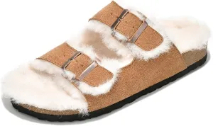 Project Cloud Genuine Suede House Slippers for Women - Cozy Womens Sandals Shearling Fur Lining Slides - Adjustable Straps Sandals for Women 2025 (Dianea)