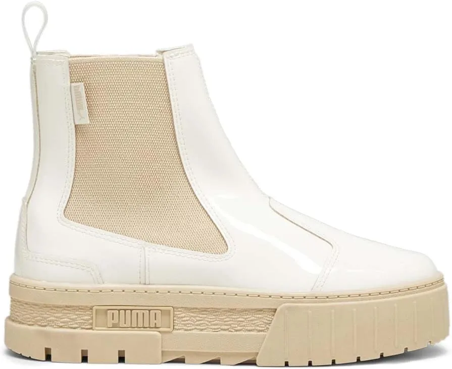 PUMA Womens Mayze Round Toe Platform Chelsea Casual Boots Ankle Low Heel 1-2" - White - Size 8.5 M