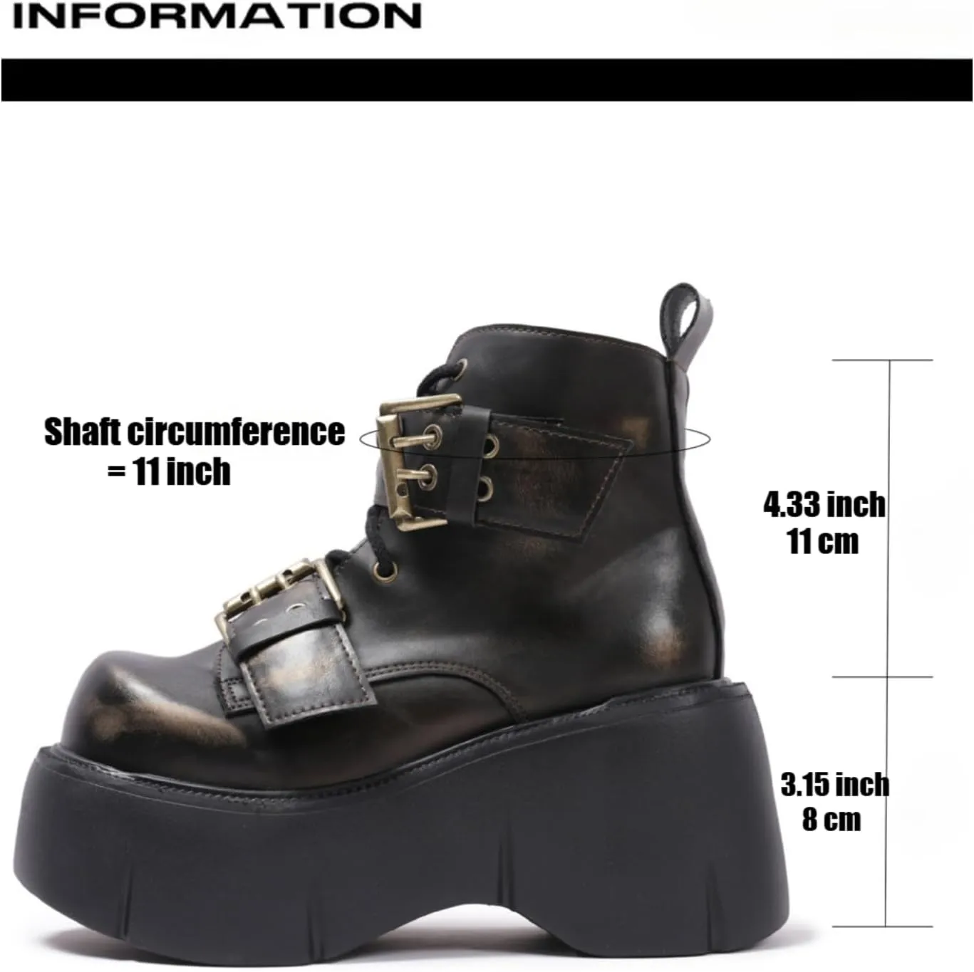 Punk Y2K Combat Boots for Women with Hand-Burnished Leather Buckle Straps 3.15" Platform High Heel Ankle Boots