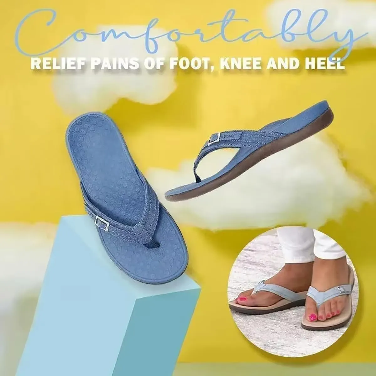 Pylera Orthopaedic Summer Sandals, Soft Bottom Massage Wedge Slide Flip Flops with Arch Support Orthopedic Sandals