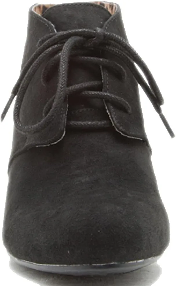Qupid Women's Valley-01 Hidden Wedge Ankle Round Toe Lace Up Bootie