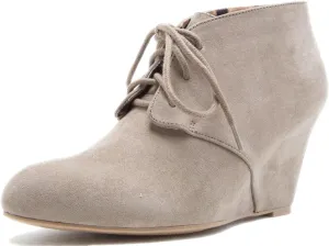 Qupid Women's Valley-01 Hidden Wedge Ankle Round Toe Lace Up Bootie