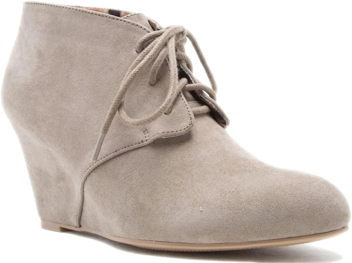 Qupid Women's Valley-01 Hidden Wedge Ankle Round Toe Lace Up Bootie