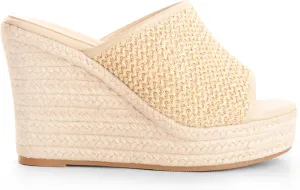Raffia Wedge Mule Sandals for Women Espadrilles Platform Slip On Heeled Sandals