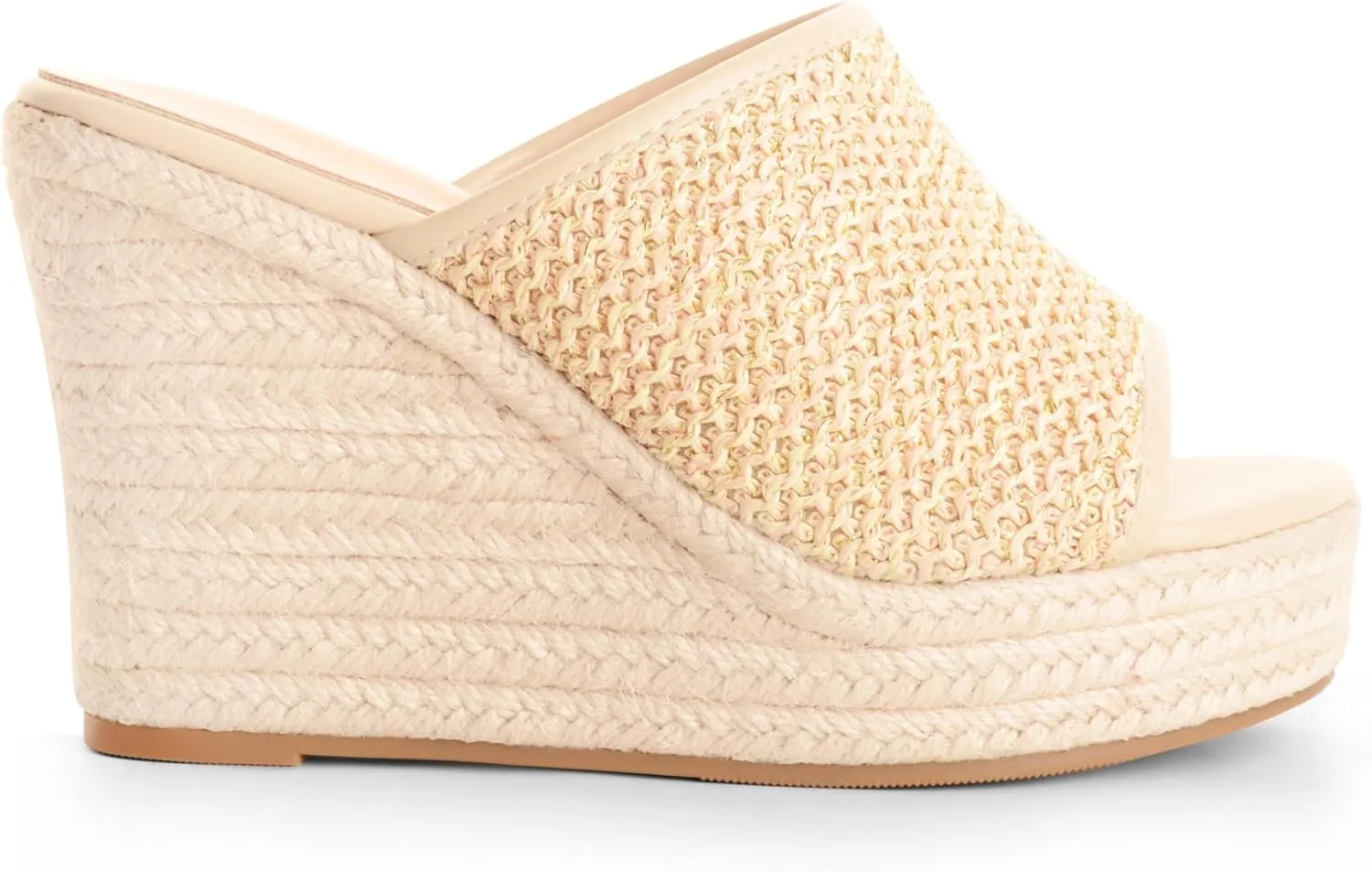 Raffia Wedge Mule Sandals for Women Espadrilles Platform Slip On Heeled Sandals