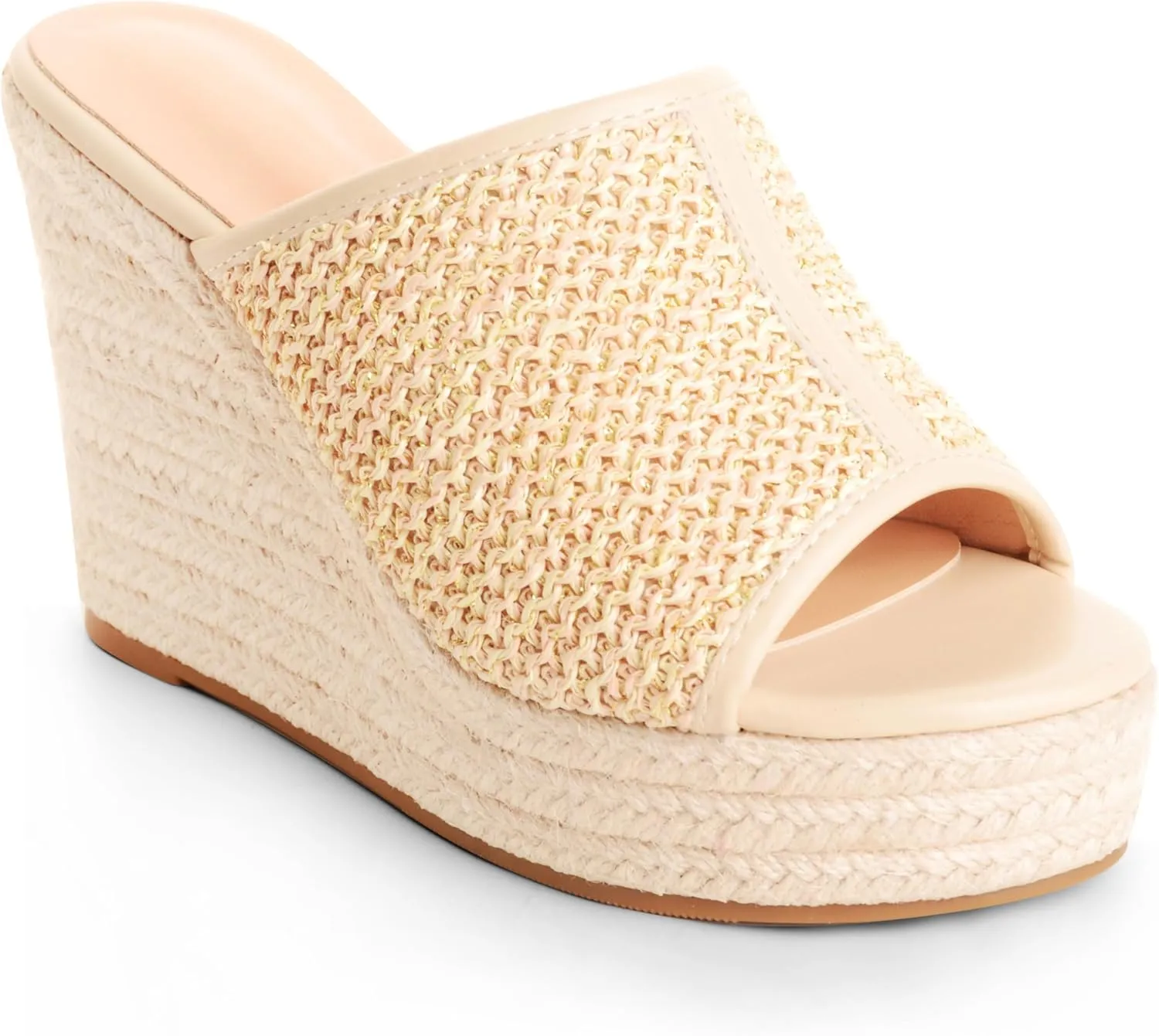 Raffia Wedge Mule Sandals for Women Espadrilles Platform Slip On Heeled Sandals