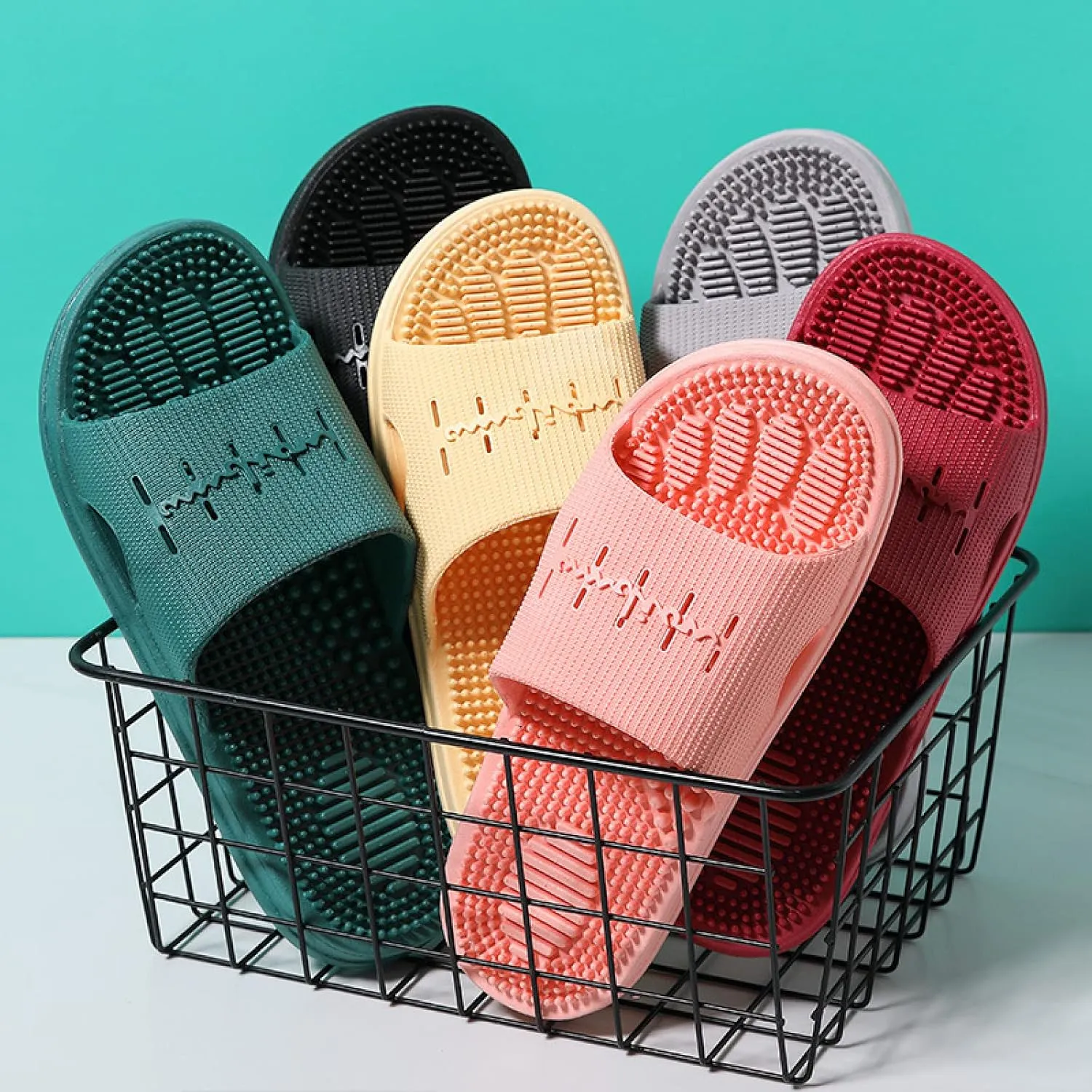 Reflexology Massage Tools Slippers,Comfortable Massage Slippers, Thick Bottom Non-Slip Slippers,Green,42-43,Relief Heel Neuropathy Pain Slippers