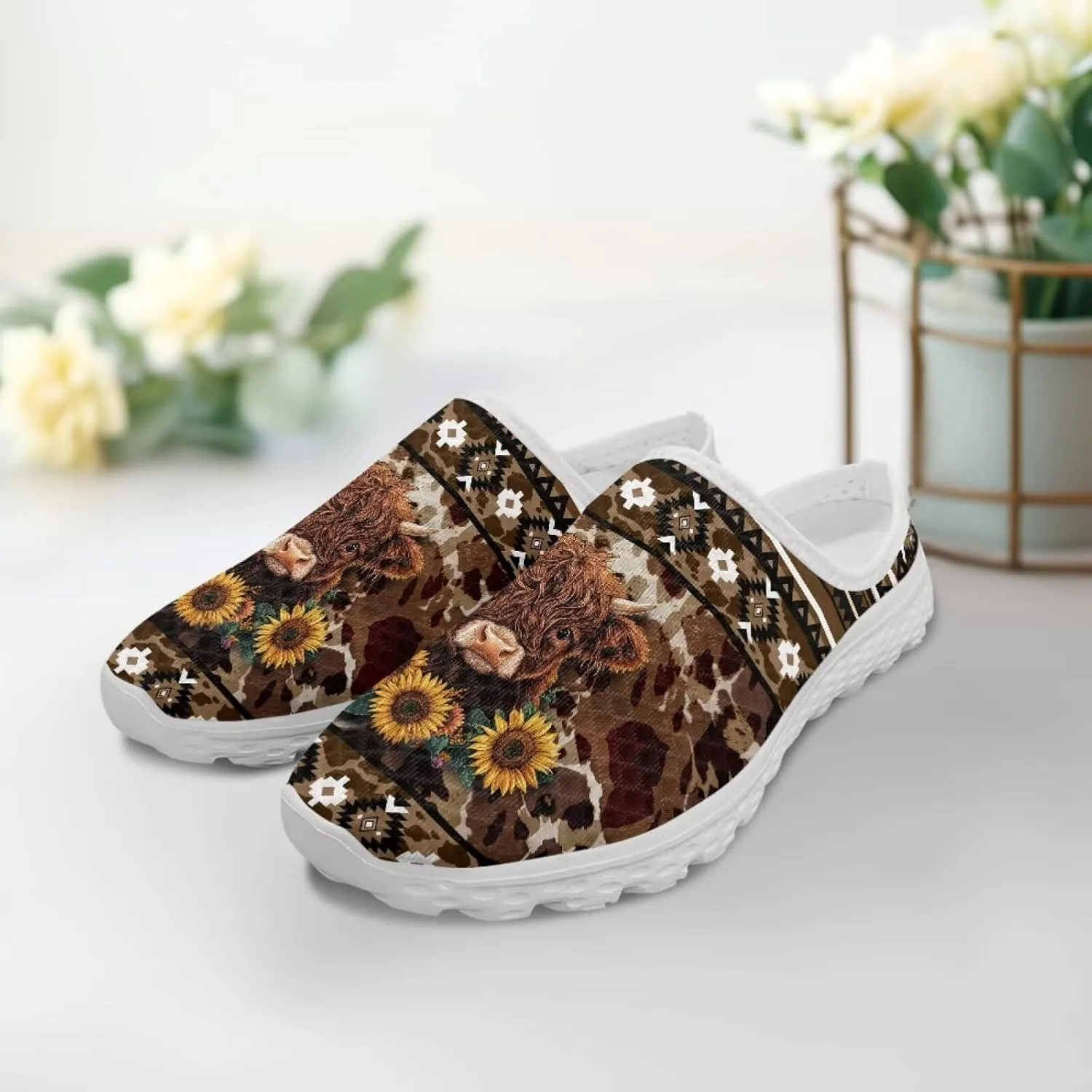 Retro Aztec Tribal Womens Walking Mules Sneakers Stylish Memory Foam Barefoot Slip On Teacher Nursing Loafers