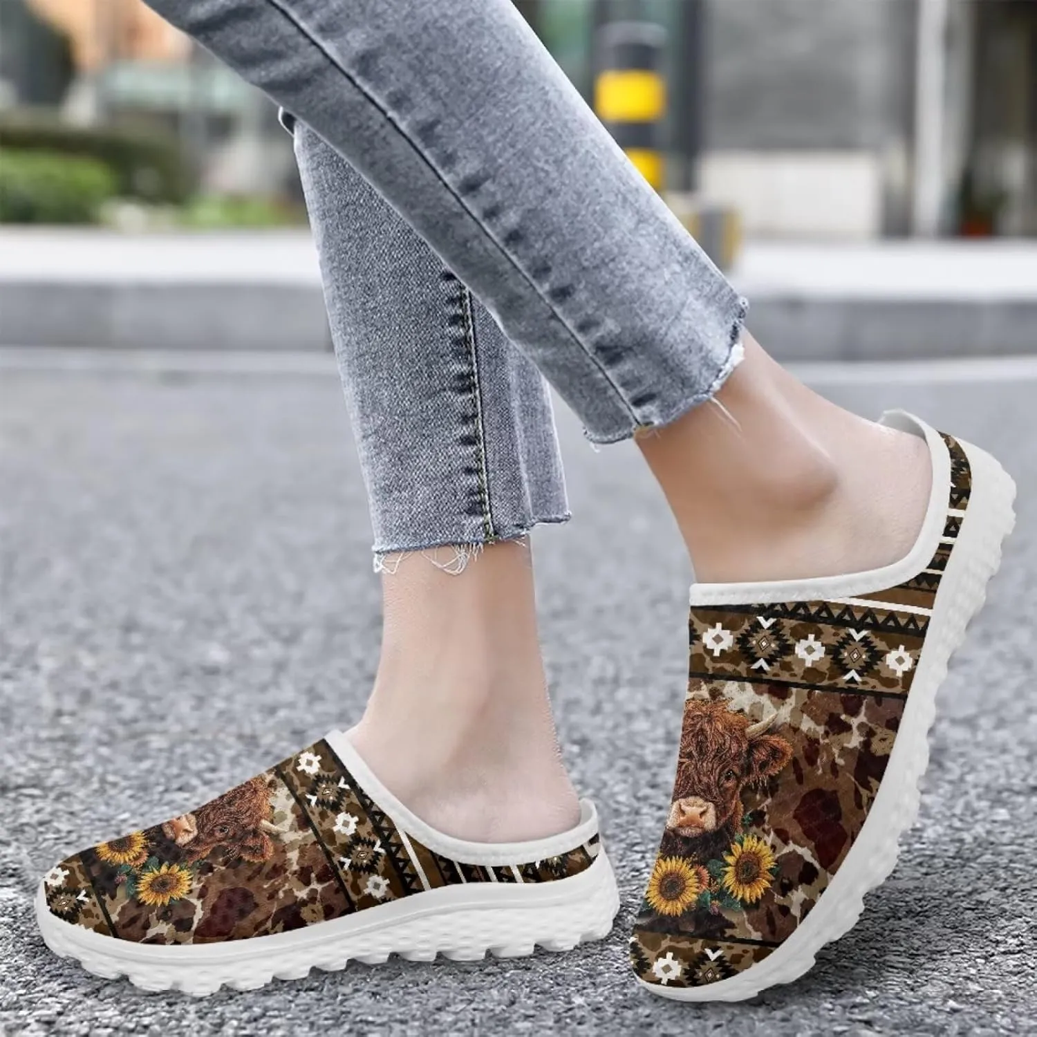 Retro Aztec Tribal Womens Walking Mules Sneakers Stylish Memory Foam Barefoot Slip On Teacher Nursing Loafers